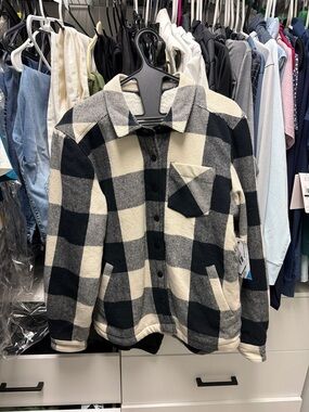 Black Diamond Black and Cream Plaid Shirt Jacket